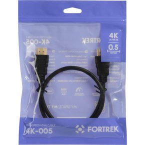 Cabo HDMI 2.0 Fortrek 4K-005, 0,5m, 4K UHD, Alta Performance e Durabilidade - Preto