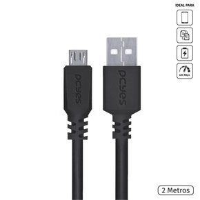 Cabo Micro USB x USB A 2.0 Para Celular 2 metros Preto - PMUAP-2 - PCYES