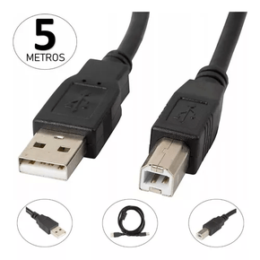 Cabo USB A/B 2.0 5 Metros Preto - DEX