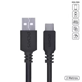 CABO USB TIPO C 2M USB 2.0 PUACP-02 PRETO