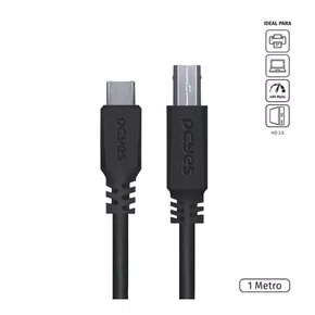 Cabo USB Tipo C P/USB B 2.0 1M PCYES PUCBP-1 Preto