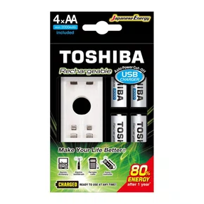 Carregador de Pilhas USB Toshiba TNHC-6GME4 CB com 4 Pilhas AA