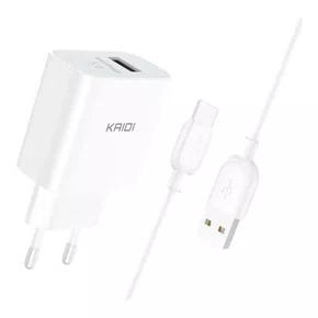 Carregador USB-A 18W Turbo com Cabo USB-C Kaidi KD111C Branco