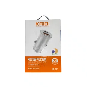 Carregador Veicular USB-A/USB-C 20W Turbo S/cabo Kaidi KD-521 Branco