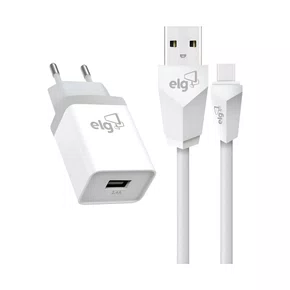 KIT CARREGADOR + CABO USB TIPO C 2.4A 1M KTC10WC BRANCO