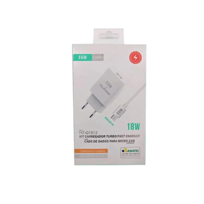 KIT CARREGADOR TOMADA/CABO MICRO USB TURBO FKT-Q1812 PRE