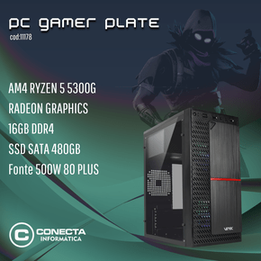 PC Gamer Plate AM4 Ryzen 5 5300G, Radeon Graphics, 16GB DDR4, SSD SATA 480GB, 500W 80 Plus