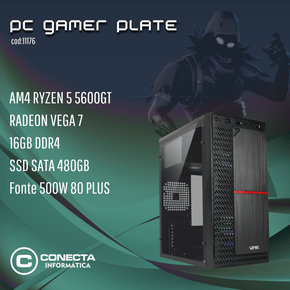 PC Gamer Plate AM4 Ryzen 5 5600GT, Radeon Vega 7, 16GB DDR4, SSD SATA 480GB, 500W 80 Plus