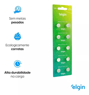 Pilha Lr44 Elgin Alcalina 82194 Botão - Kit De 10 Unidades
