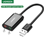 Adaptador de Áudio USB UGREEN US205, P2 para USB, 15cm - Preto
