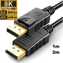Cabo DisplayPort 1.4, 2 Metros, Suporte a 8K, Emborrachado – Preto