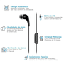 Fone de Ouvido Earbuds 2-S, P2, 1,2m, com Microfone, Isolamento de Ruído - Preto