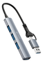Hub USB 3.0 com 4 Portas, Conector Alternável, HUC500GY - Cinza